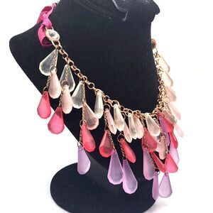 Coldwater Creek Lucite Acrylic Transparent Teardrop Bib Statement Necklace 21in